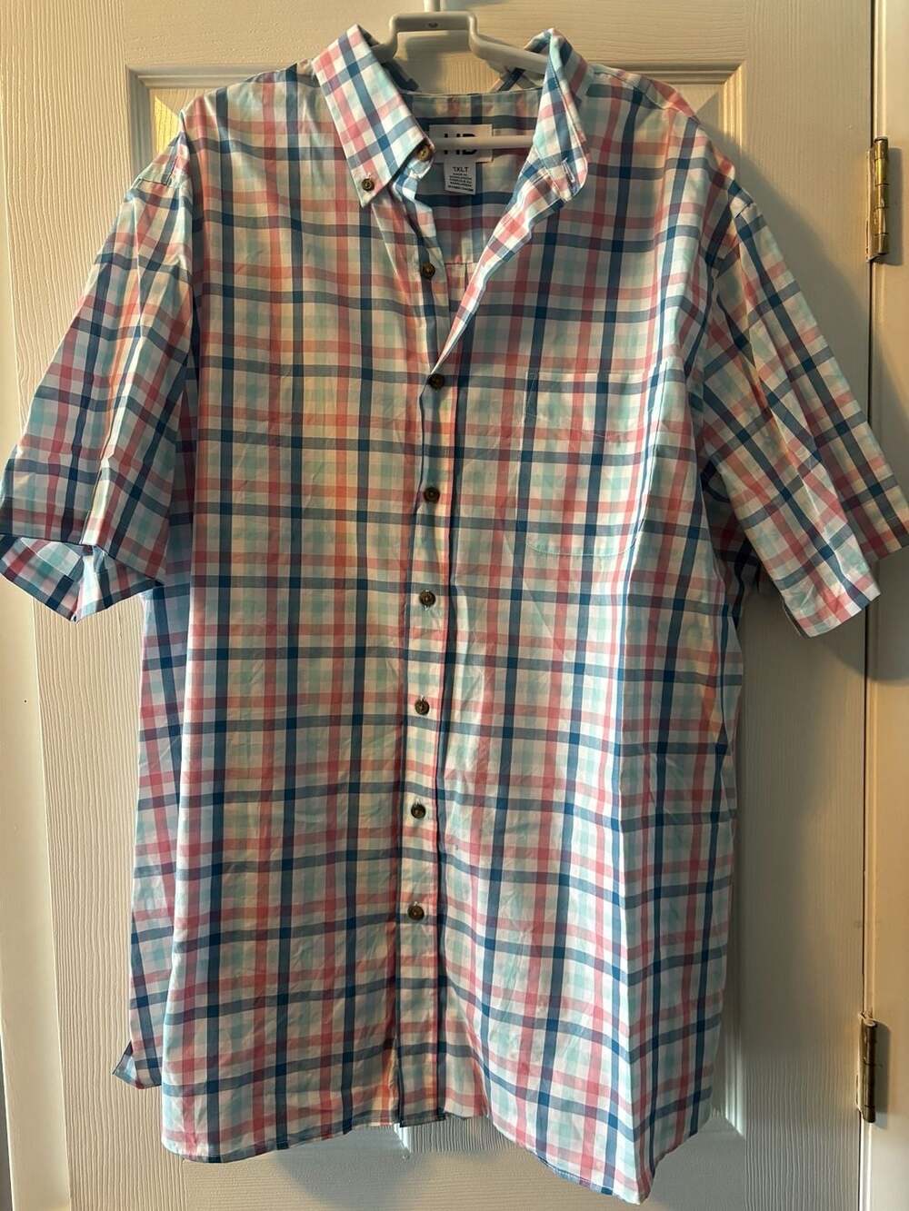 HB Button Down Short Sleeve Plaid Casual Shirt